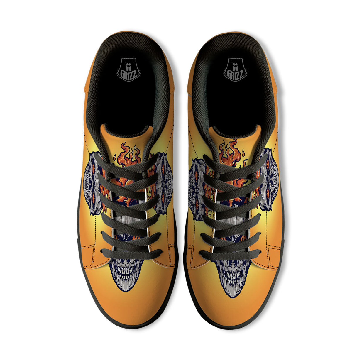 Devil Fire Punk Print Black Low Top Sneakers-grizzshop