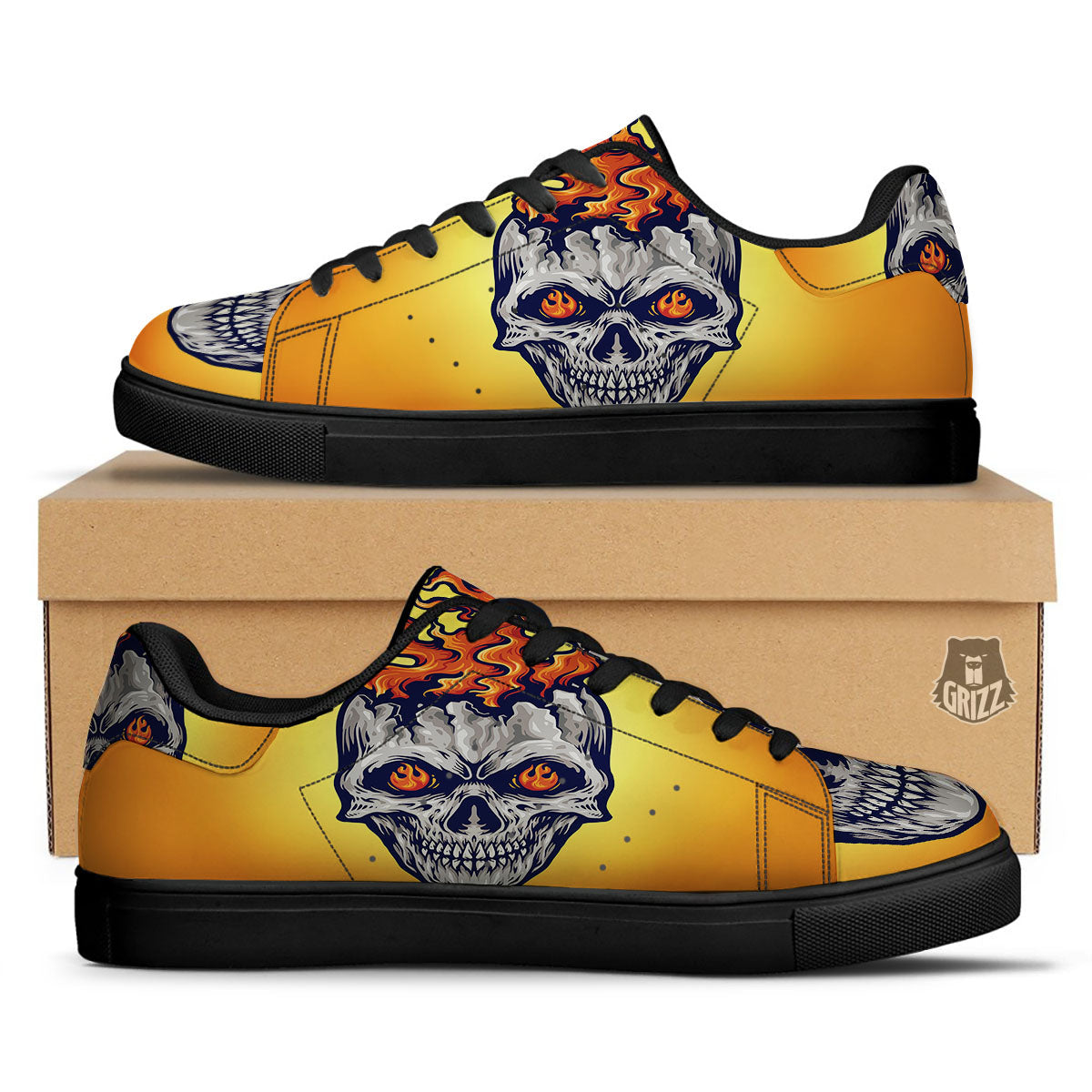 Devil Fire Punk Print Black Low Top Sneakers-grizzshop
