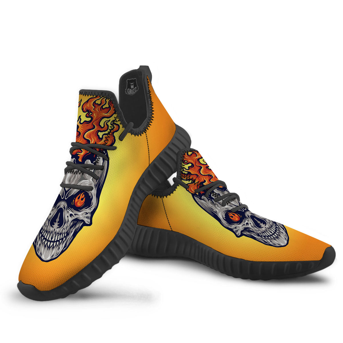 Devil Fire Punk Print Black Walking Shoes-grizzshop