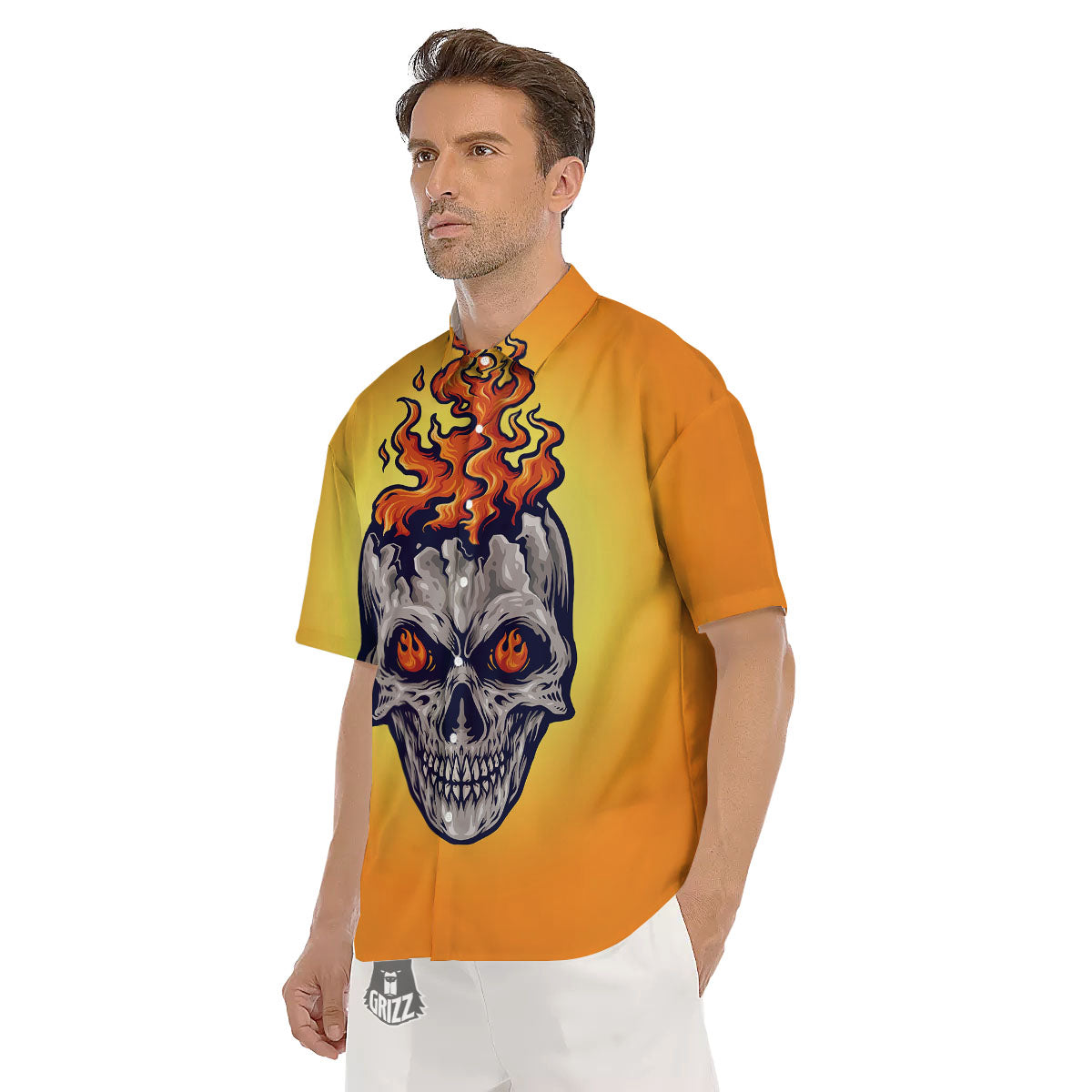 Devil Fire Punk Print Men's Short Sleeve Shirts-grizzshop