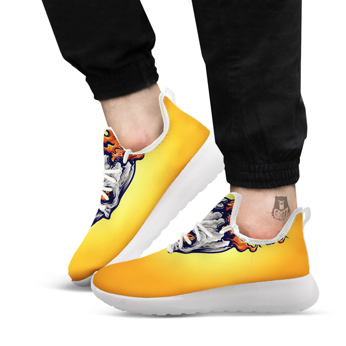 Devil Fire Punk Print White Athletic Shoes-grizzshop