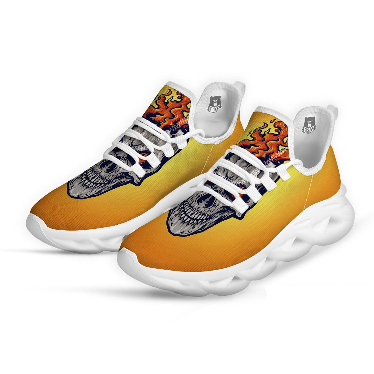 Devil Fire Punk Print White Running Shoes-grizzshop
