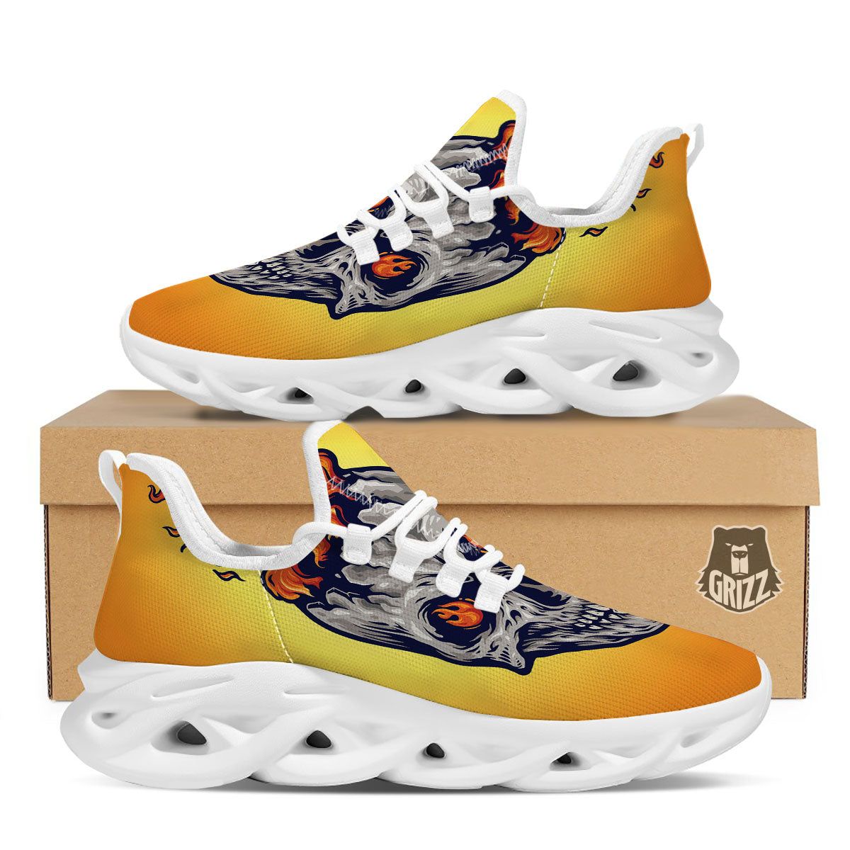 Devil Fire Punk Print White Running Shoes-grizzshop
