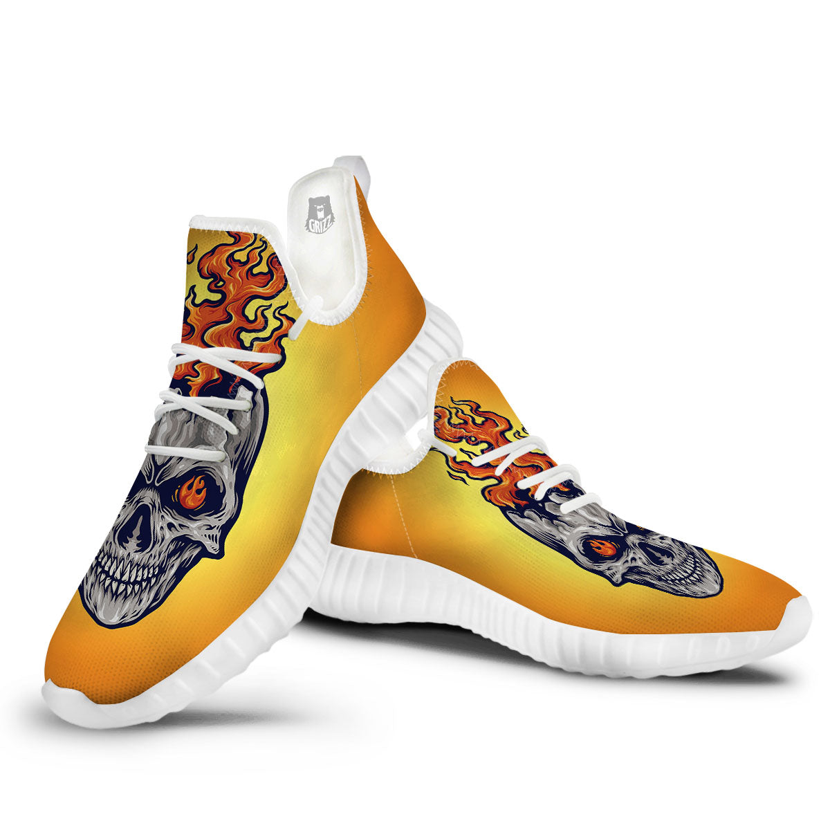 Devil Fire Punk Print White Walking Shoes-grizzshop