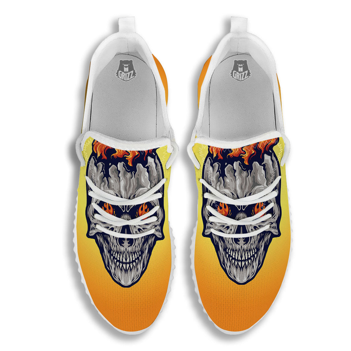 Devil Fire Punk Print White Walking Shoes-grizzshop