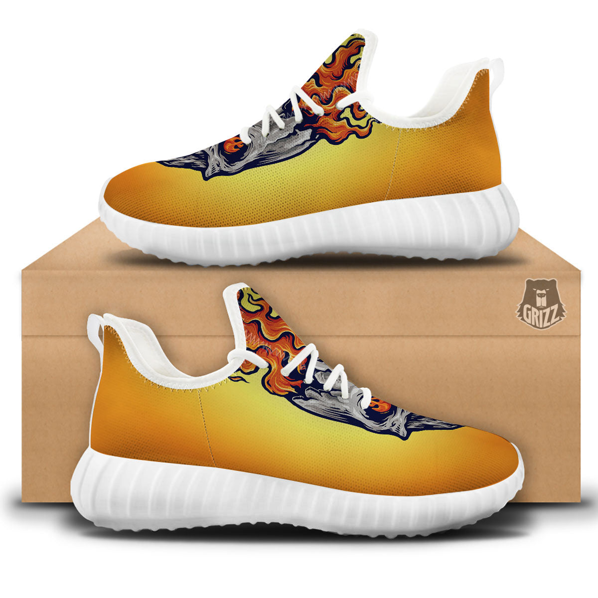 Devil Fire Punk Print White Walking Shoes-grizzshop
