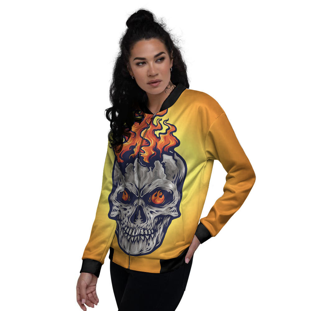 Devil Fire Punk Print Women's Bomber Jacket-grizzshop