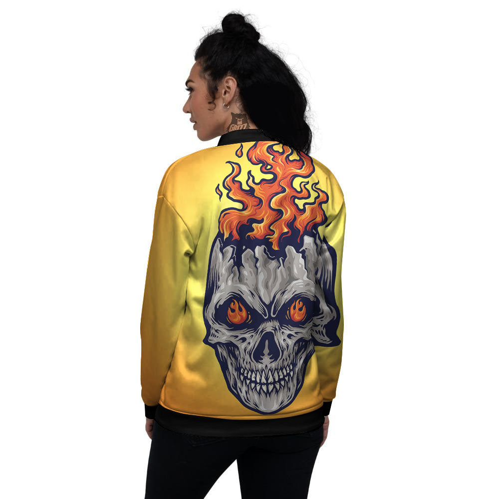 Devil Fire Punk Print Women's Bomber Jacket-grizzshop