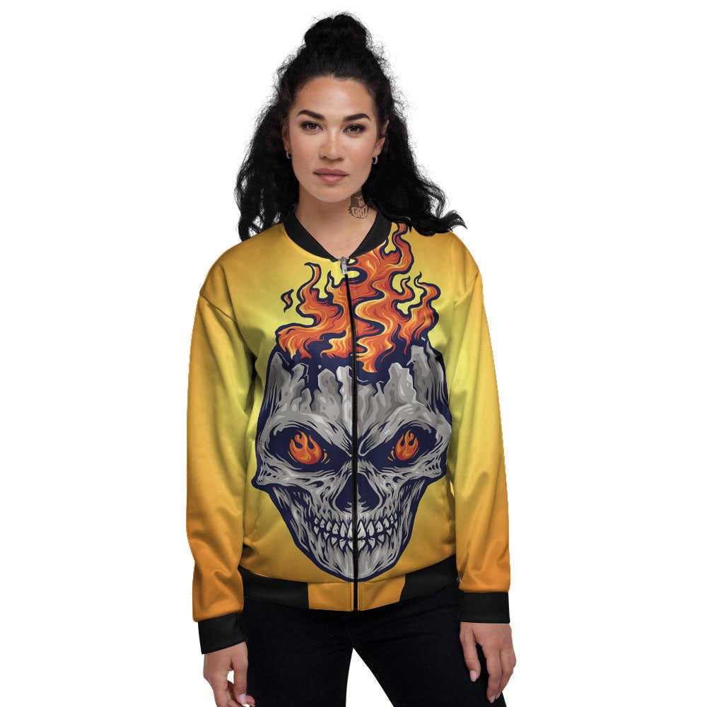 Devil Fire Punk Print Women's Bomber Jacket-grizzshop