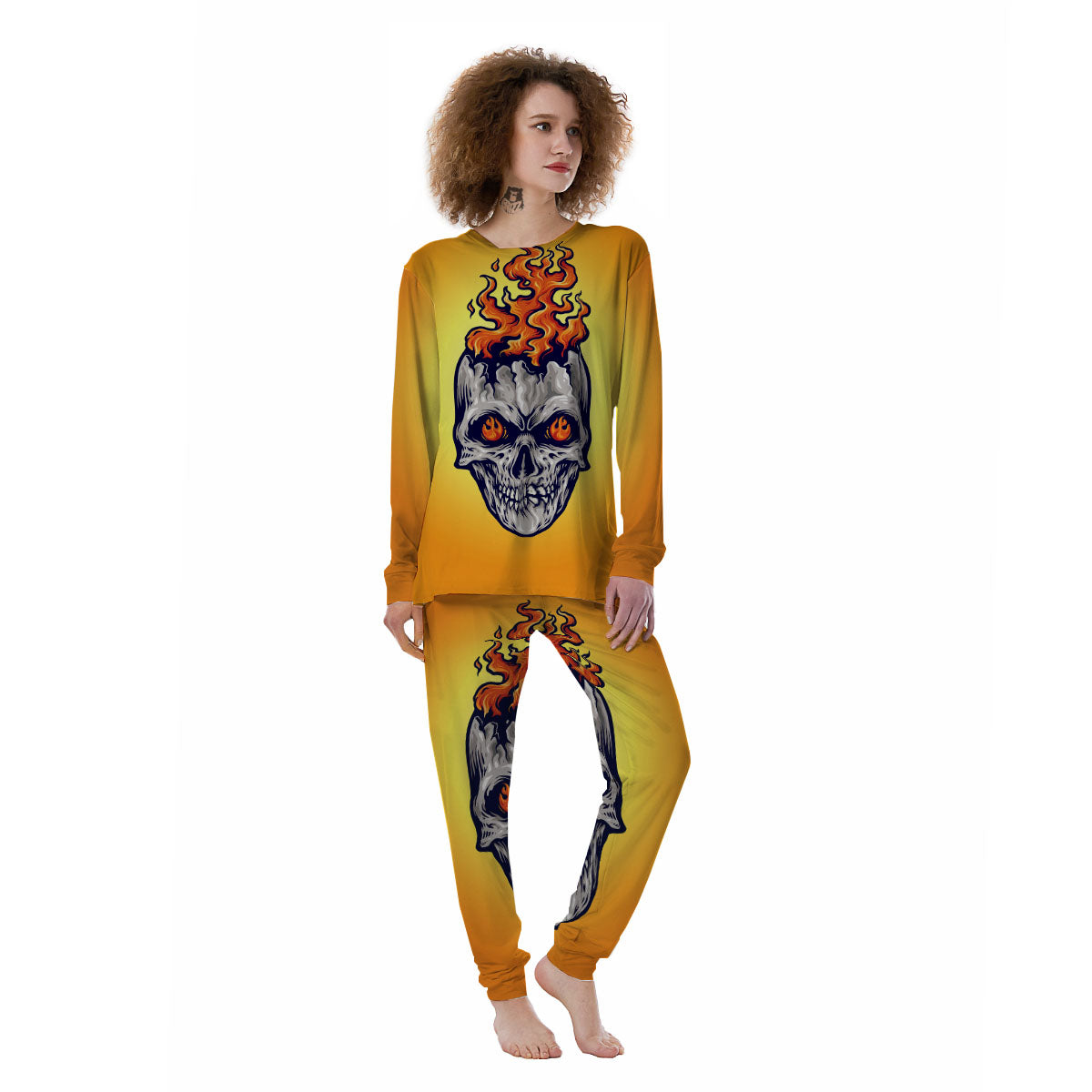 Devil Fire Punk Print Women's Pajamas-grizzshop