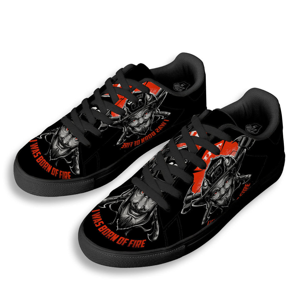 Devil Firefighter Print Black Low Top Sneakers-grizzshop