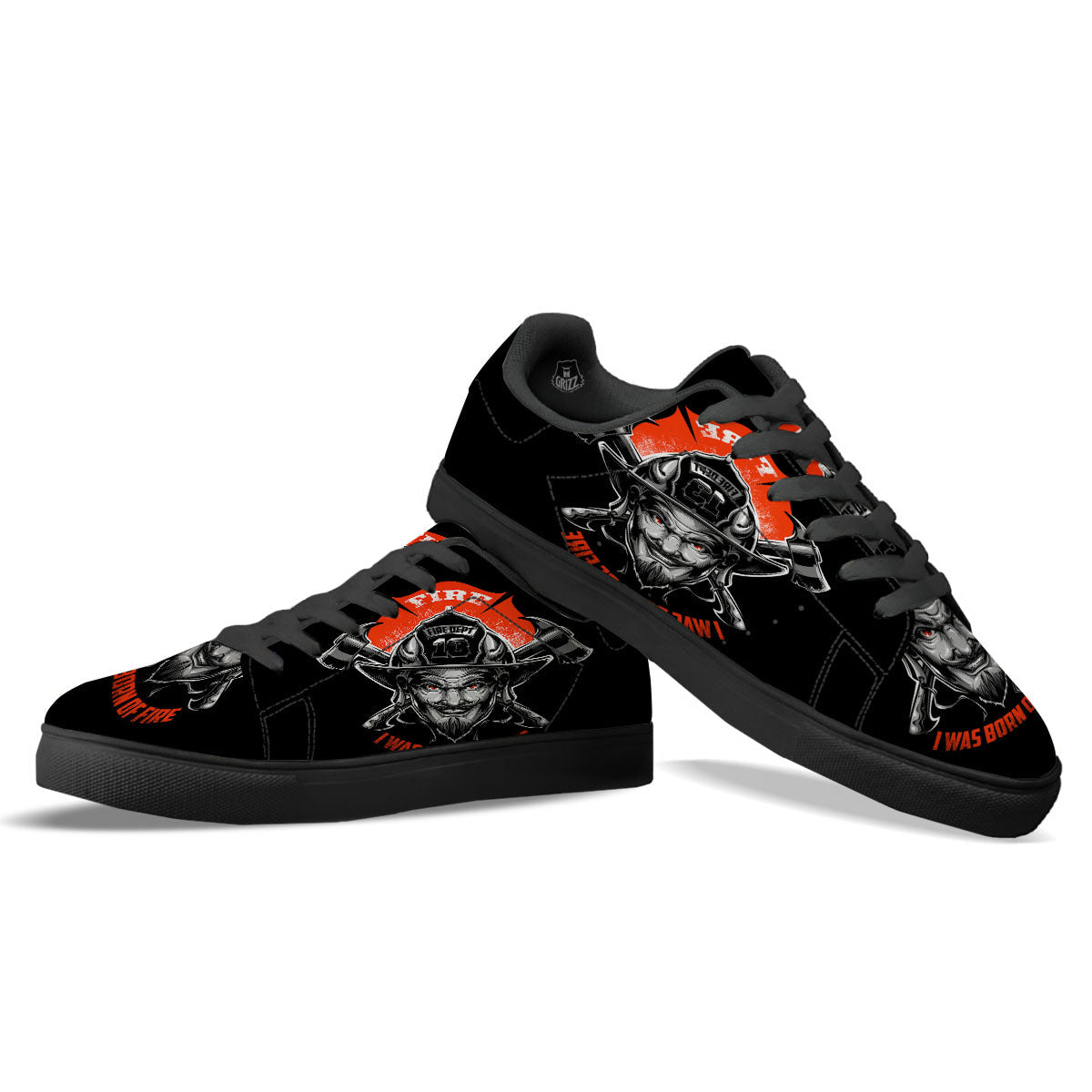 Devil Firefighter Print Black Low Top Sneakers-grizzshop