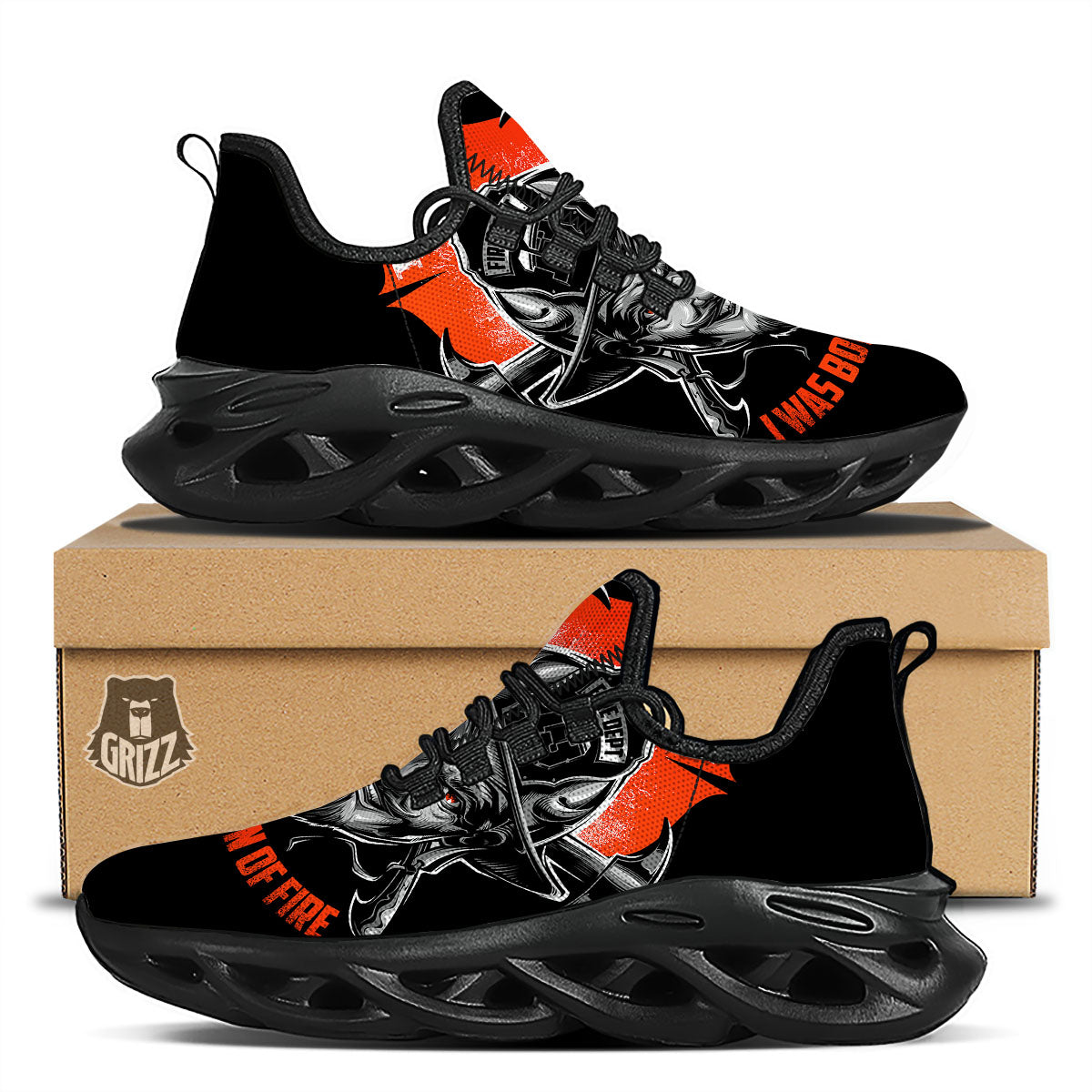 Devil Firefighter Print Black Running Shoes-grizzshop