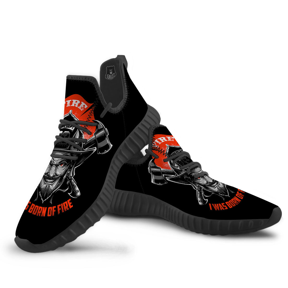 Devil Firefighter Print Black Walking Shoes-grizzshop