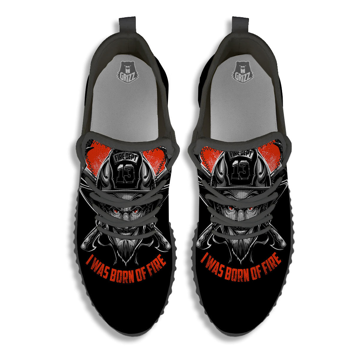 Devil Firefighter Print Black Walking Shoes-grizzshop