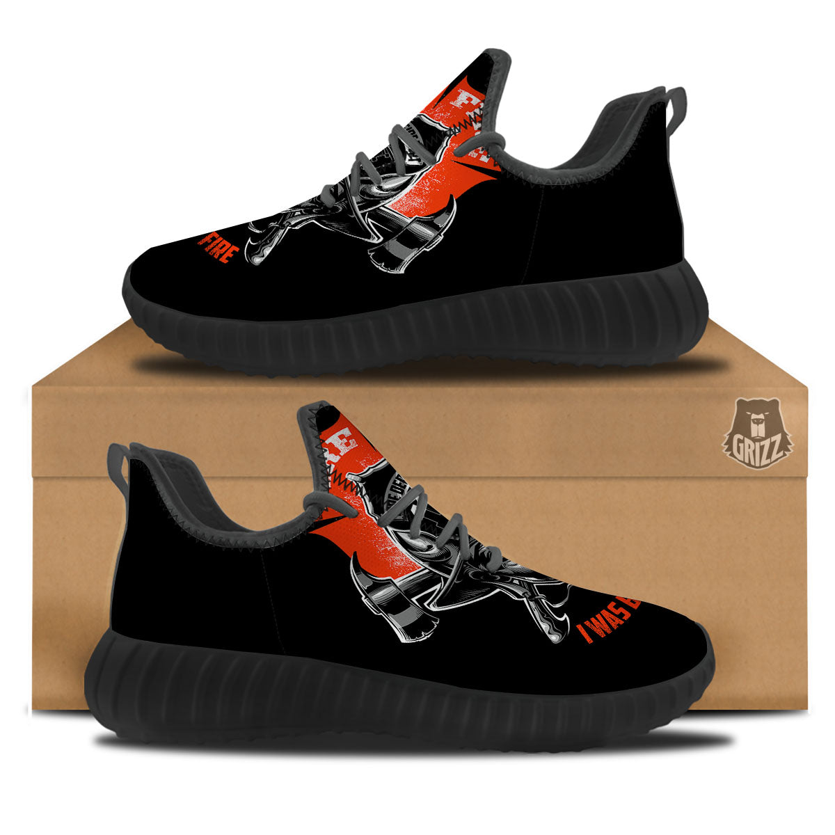 Devil Firefighter Print Black Walking Shoes-grizzshop