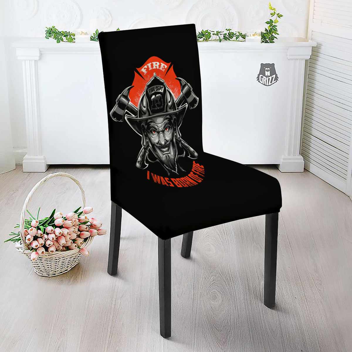Devil Firefighter Print Dining Chair Slipcover-grizzshop