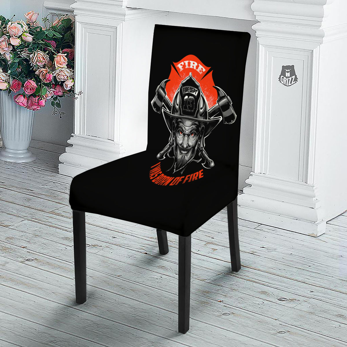 Devil Firefighter Print Dining Chair Slipcover-grizzshop