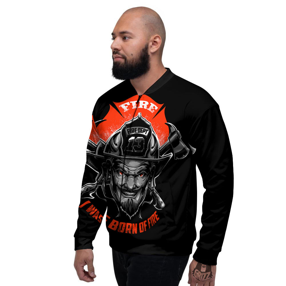 Devil Firefighter Print Men's Bomber Jacket-grizzshop