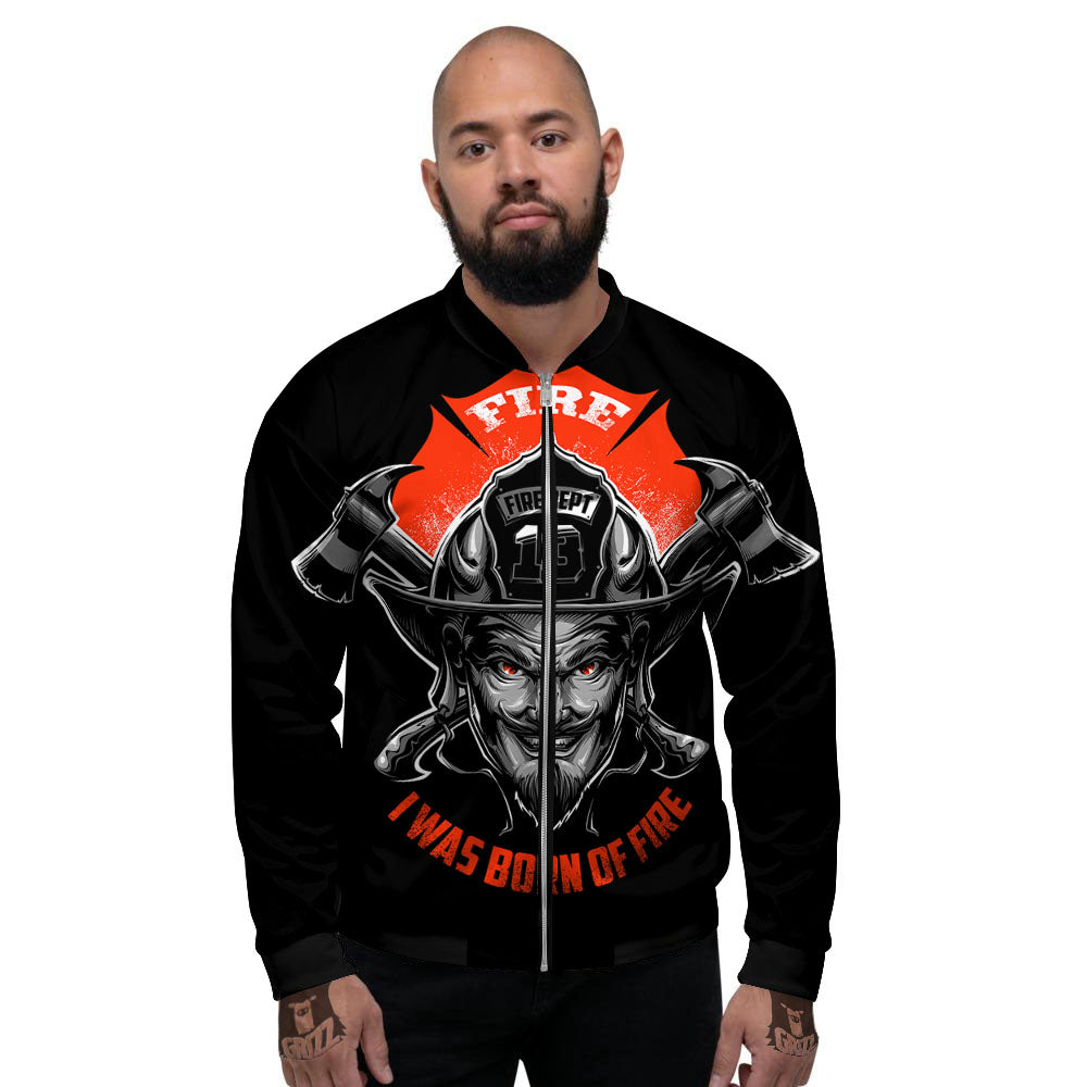 Devil Firefighter Print Men's Bomber Jacket-grizzshop