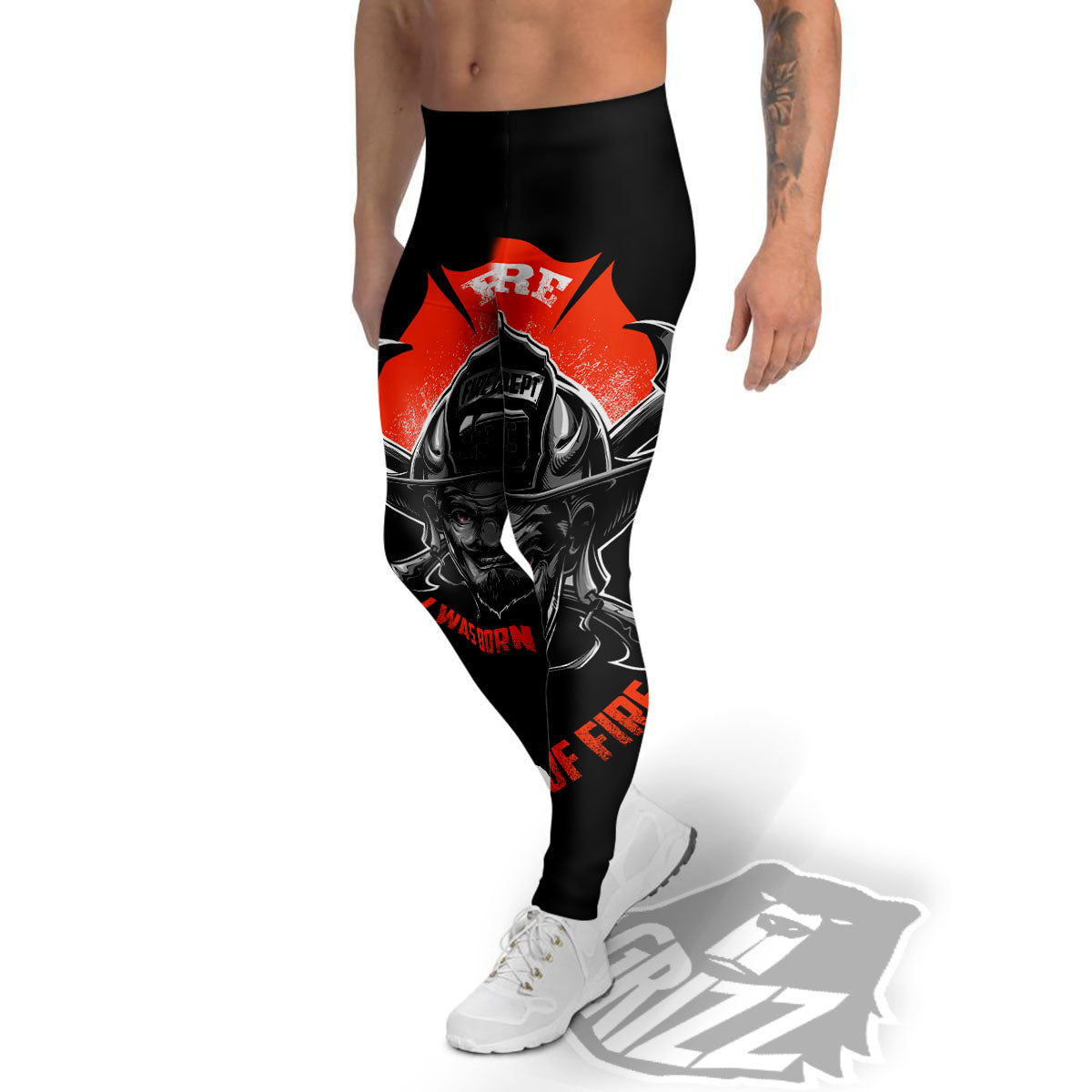 Devil Firefighter Print Men's Leggings-grizzshop
