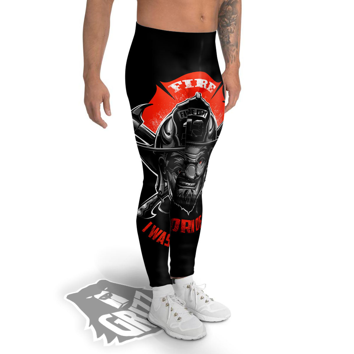 Devil Firefighter Print Men's Leggings-grizzshop