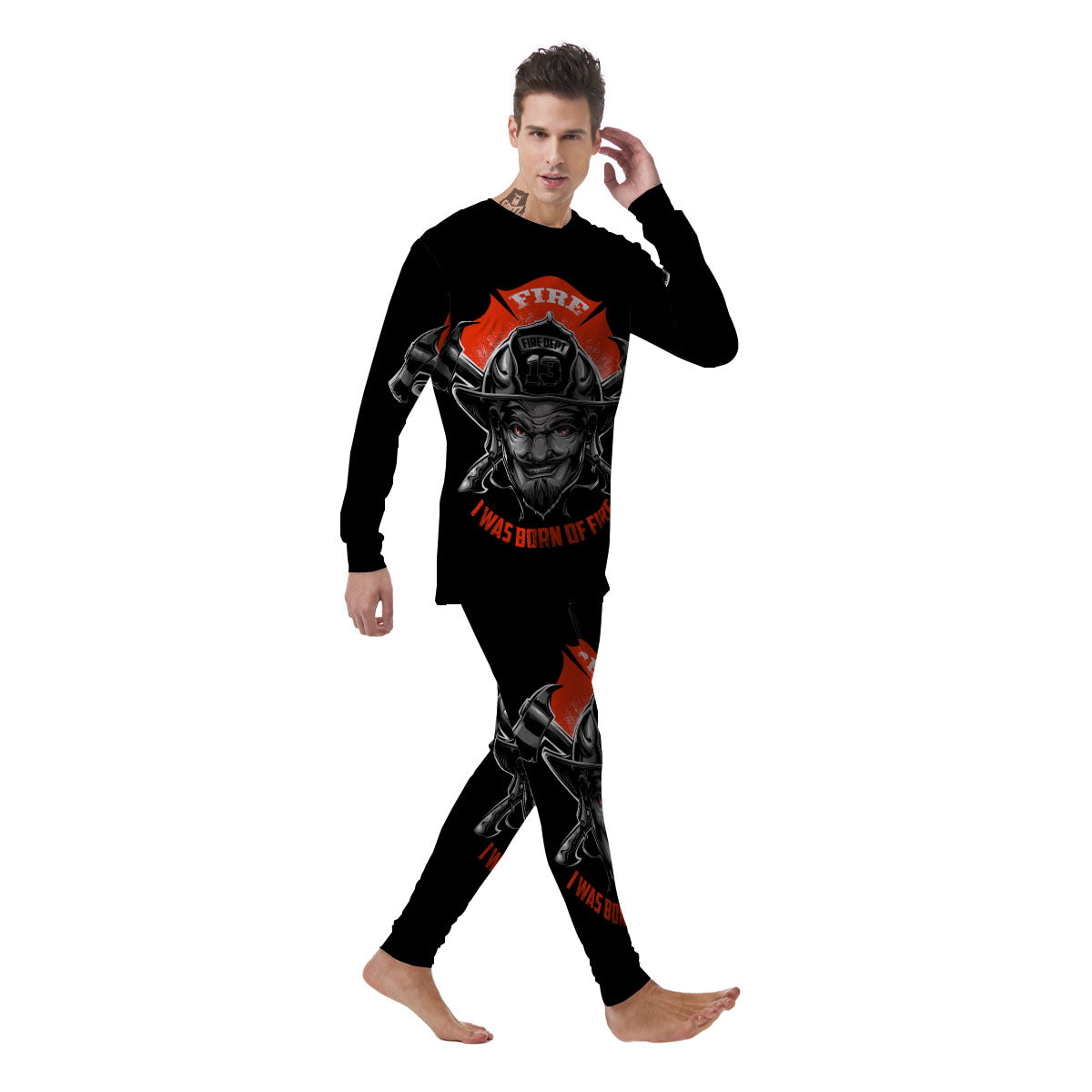 Devil Firefighter Print Men's Pajamas-grizzshop