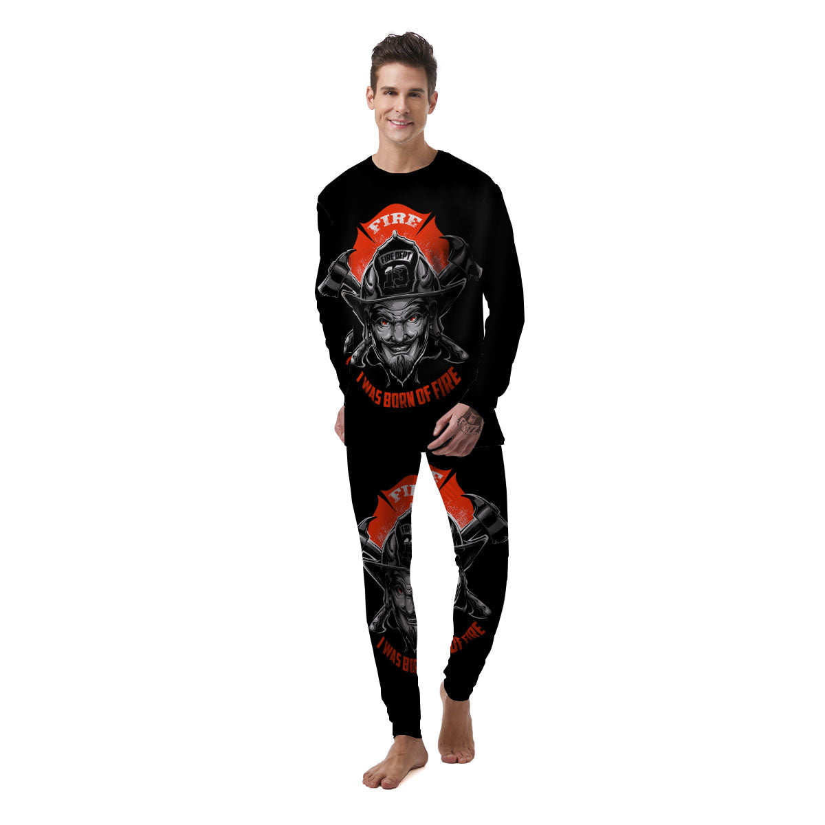 Devil Firefighter Print Men's Pajamas-grizzshop