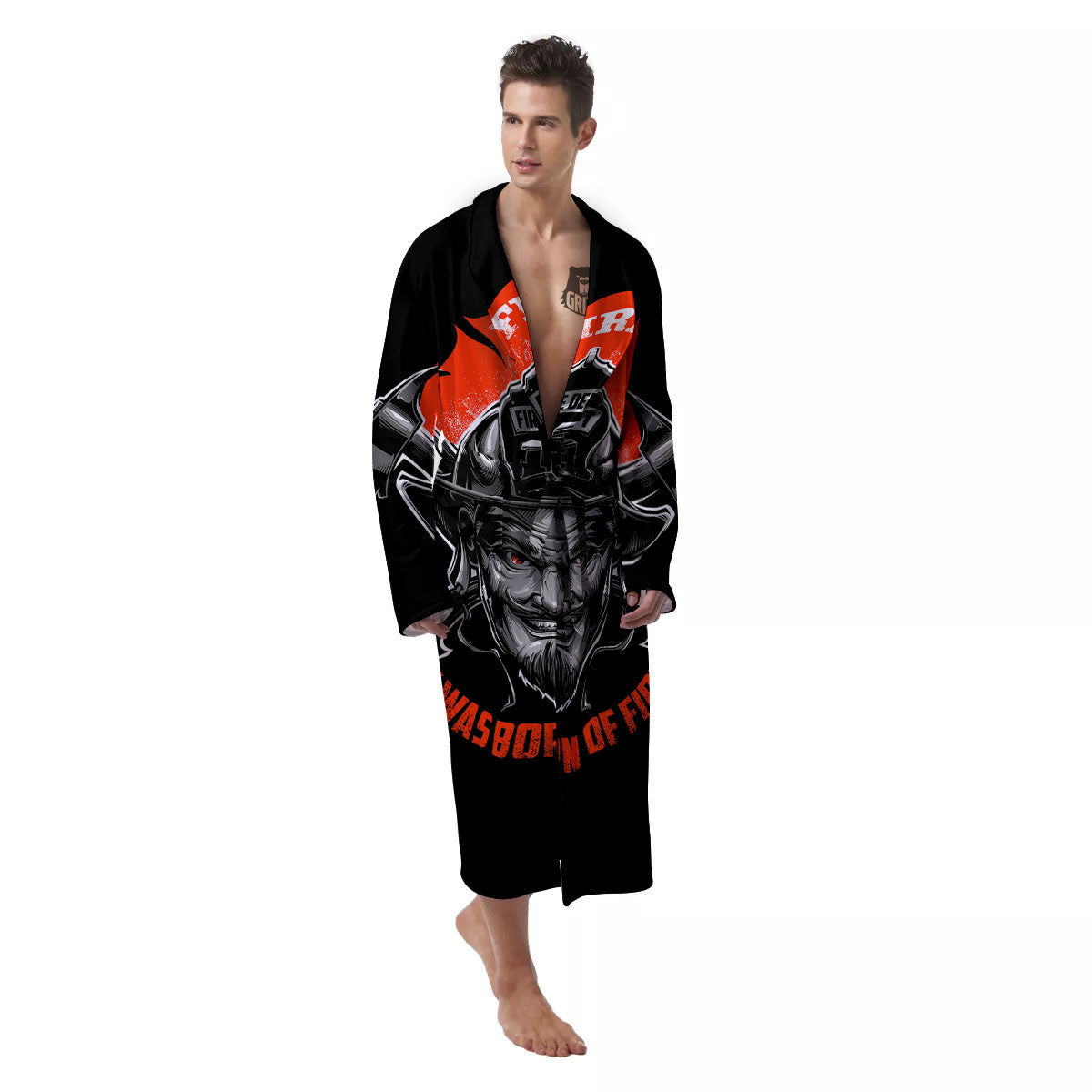 Devil Firefighter Print Men's Robe-grizzshop
