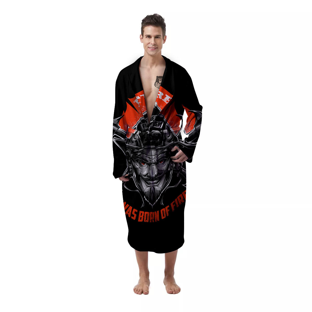 Devil Firefighter Print Men's Robe-grizzshop