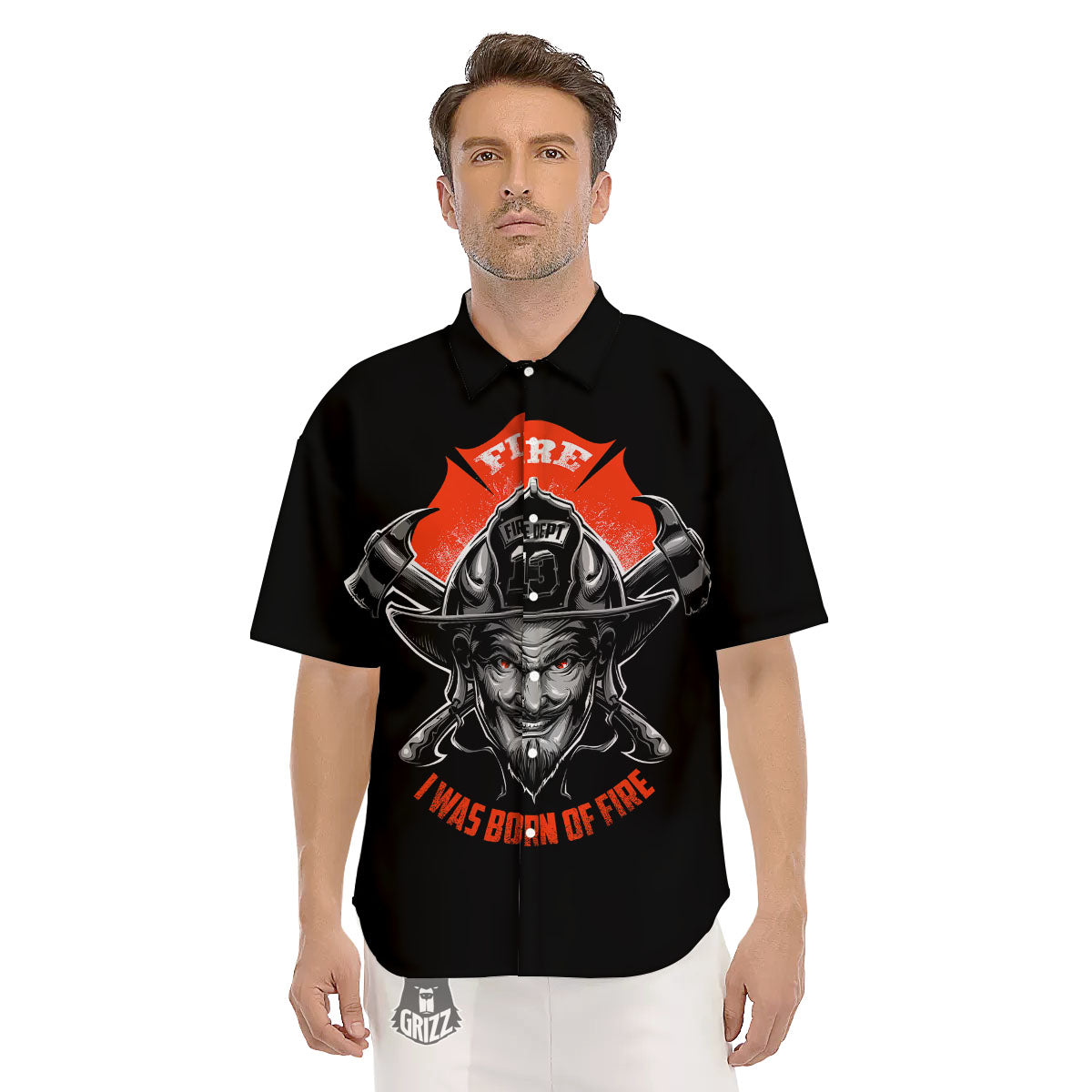 Devil Firefighter Print Men's Short Sleeve Shirts-grizzshop