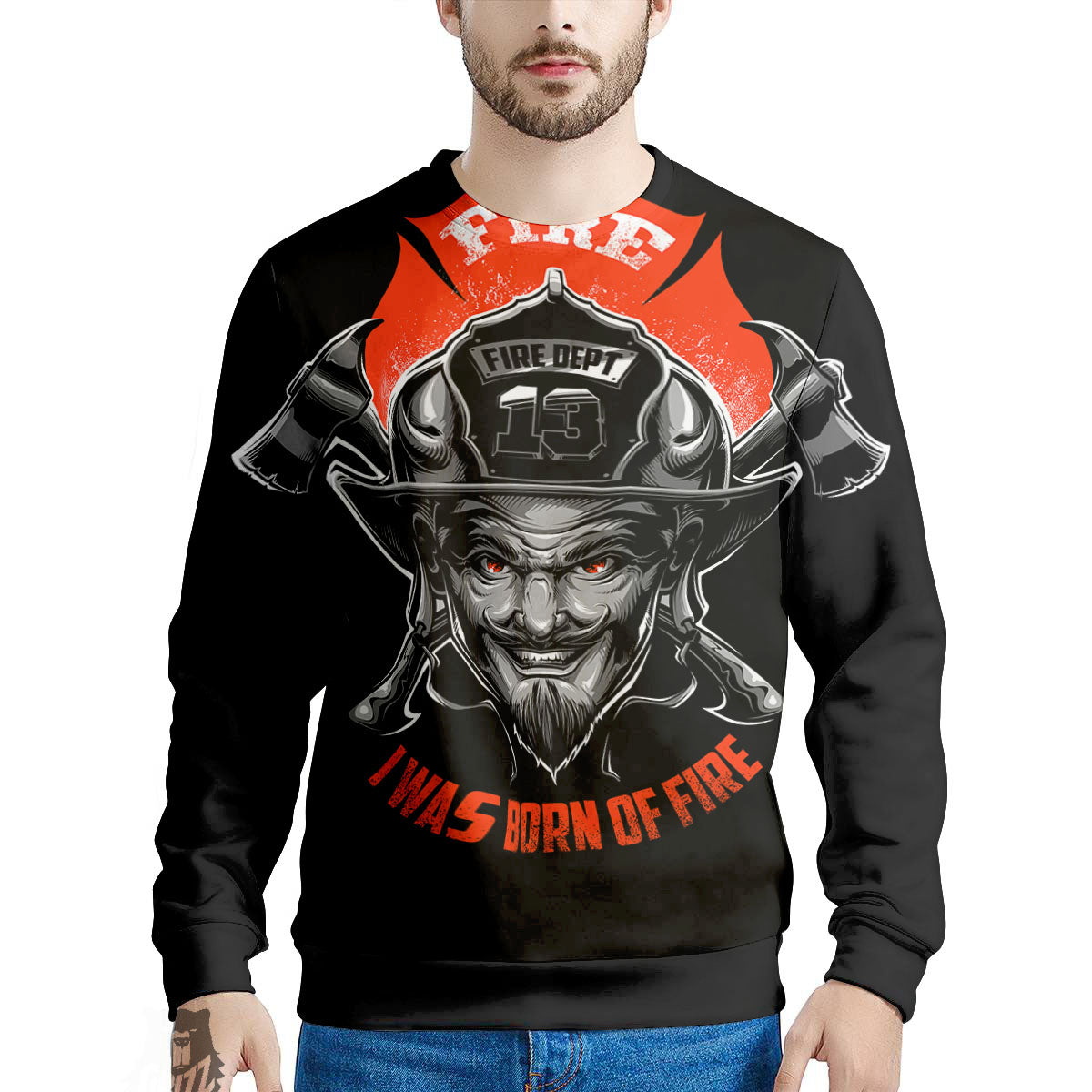 Devil Firefighter Print Men's Sweatshirt-grizzshop