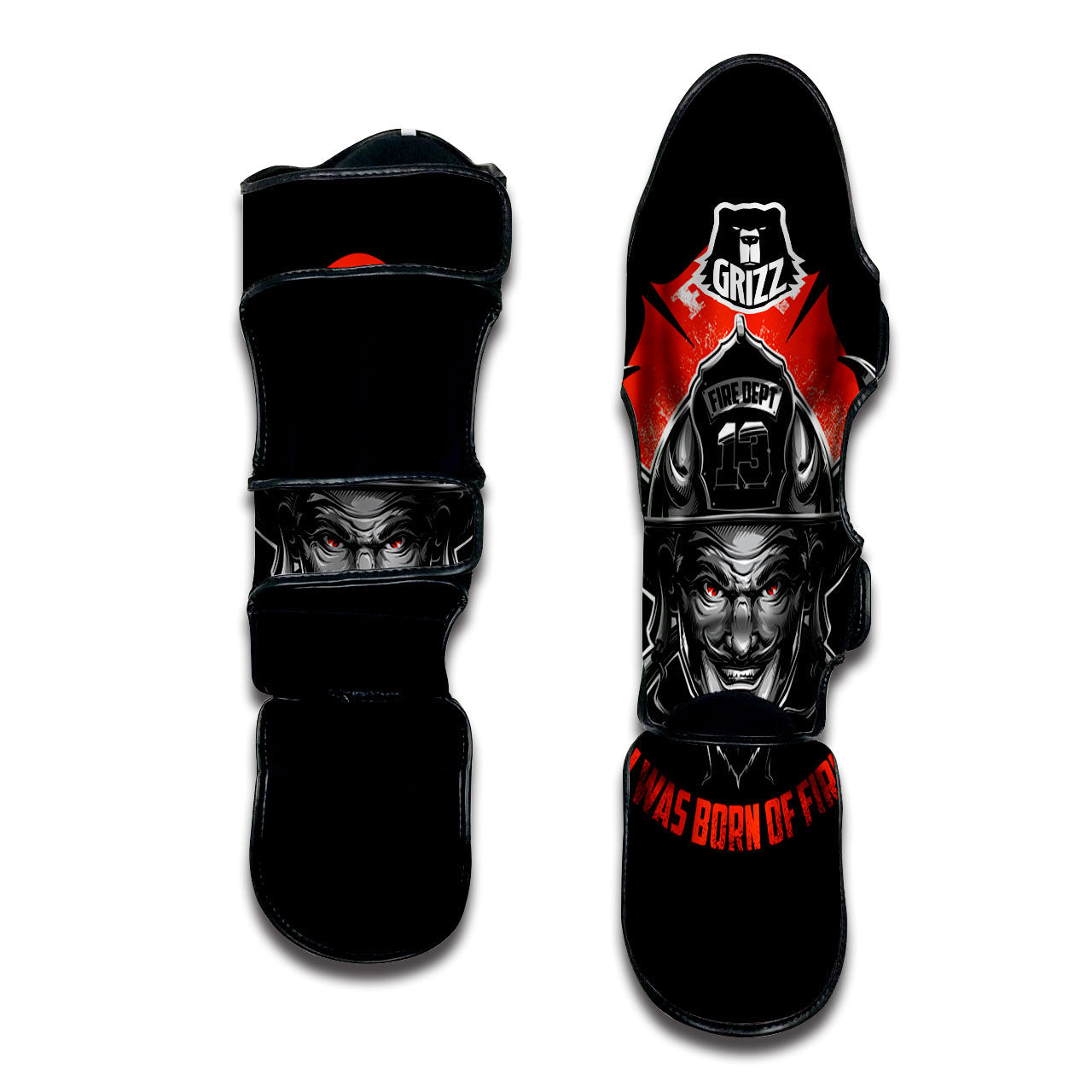 Devil Firefighter Print Muay Thai Shin Guards-grizzshop