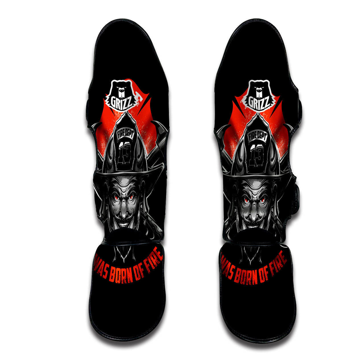 Devil Firefighter Print Muay Thai Shin Guards-grizzshop