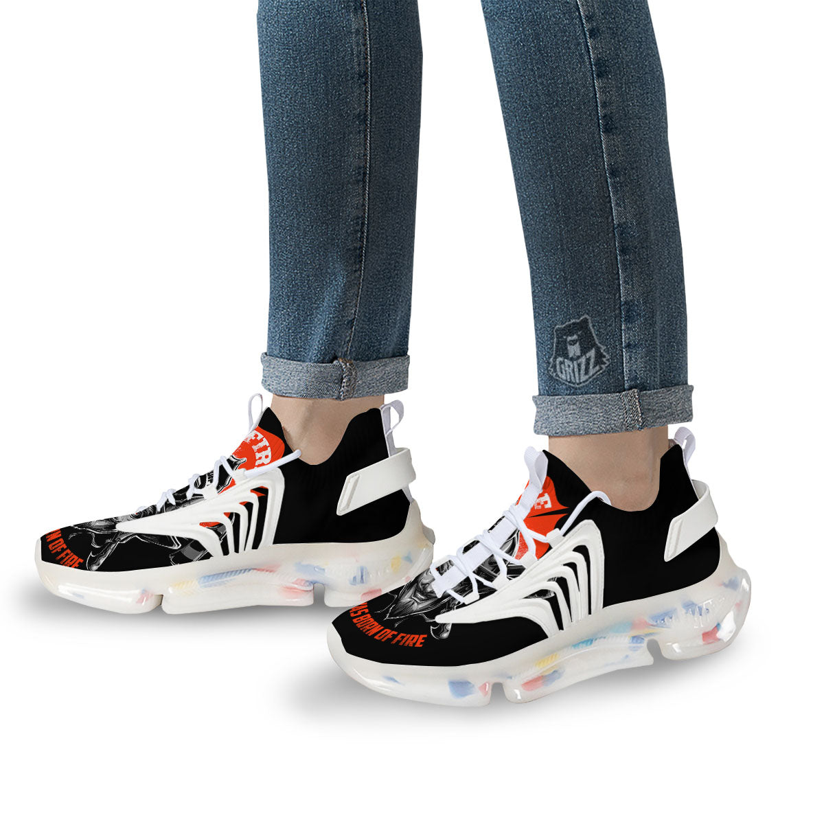 Devil Firefighter Print White Gym Shoes-grizzshop