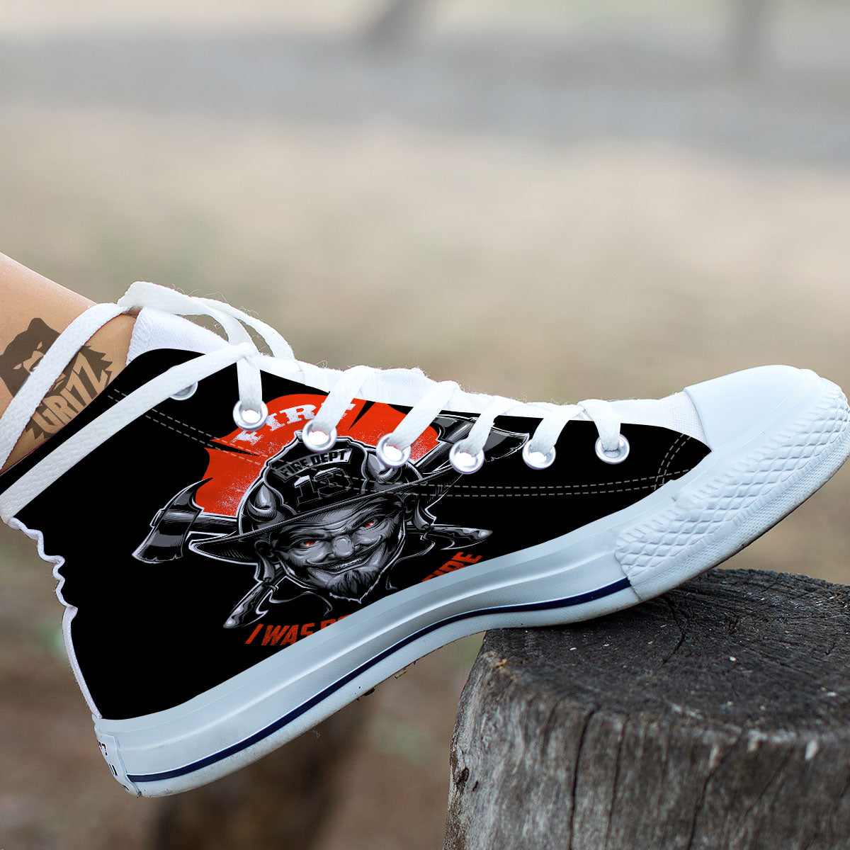 Devil Firefighter Print White High Top Shoes-grizzshop