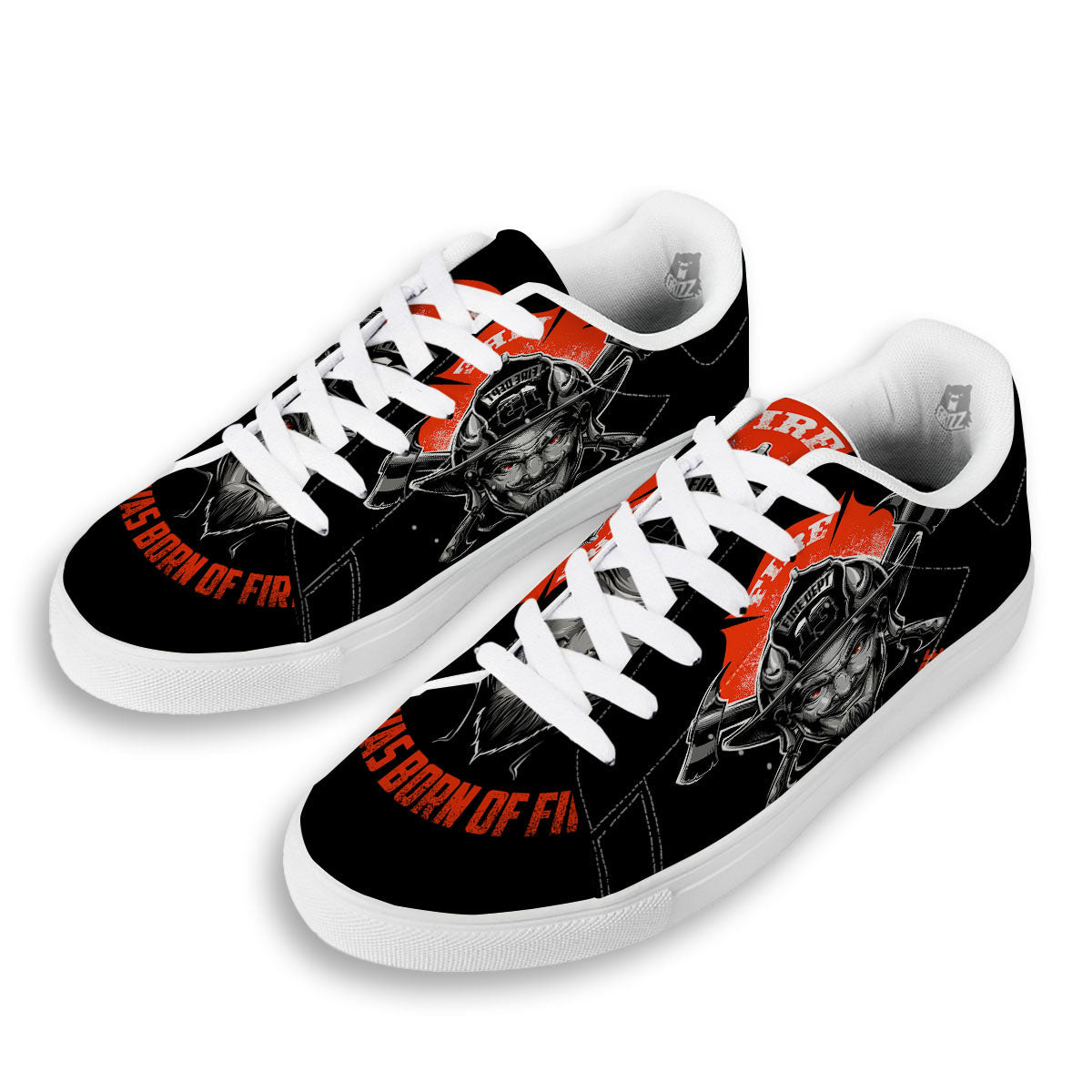 Devil Firefighter Print White Low Top Sneakers-grizzshop