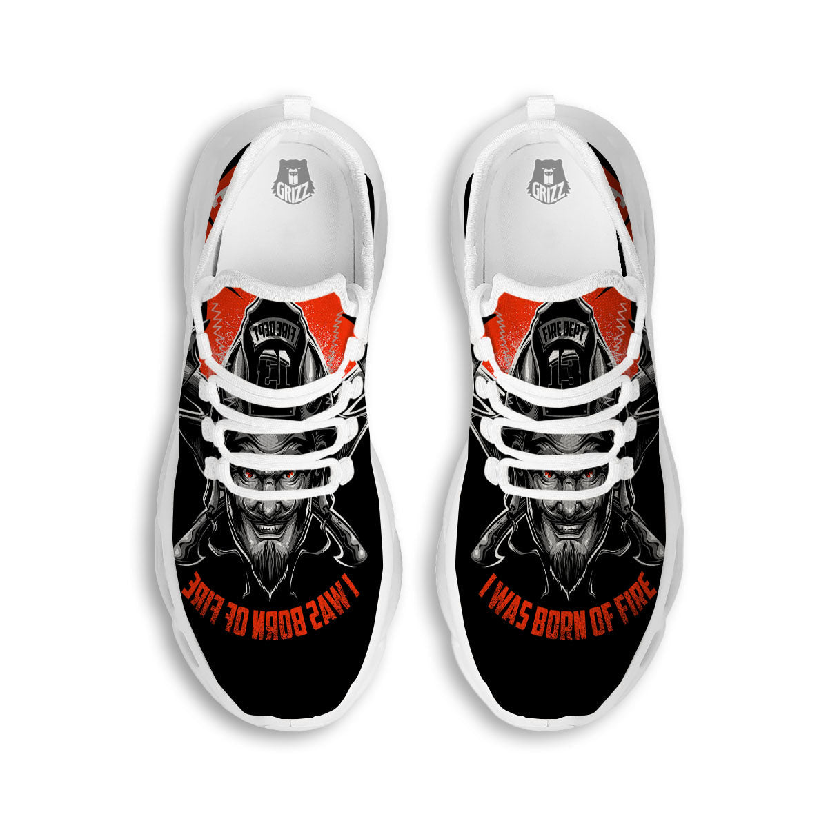 Devil Firefighter Print White Running Shoes-grizzshop