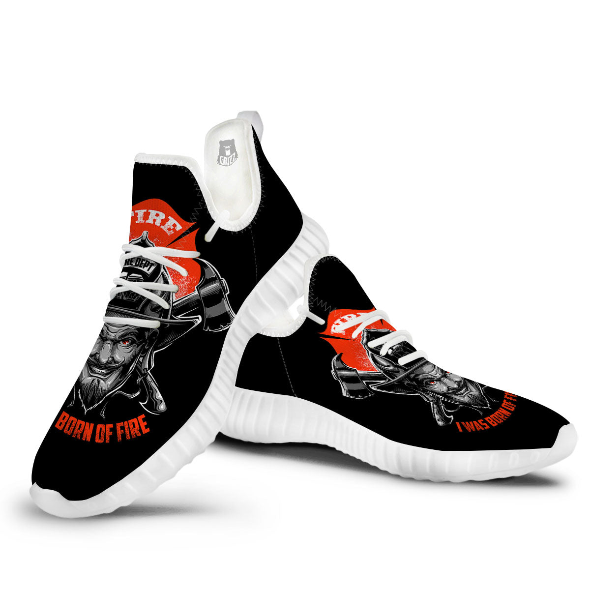 Devil Firefighter Print White Walking Shoes-grizzshop