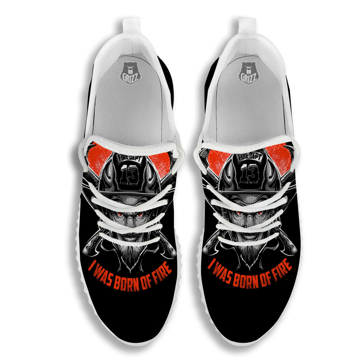 Devil Firefighter Print White Walking Shoes-grizzshop