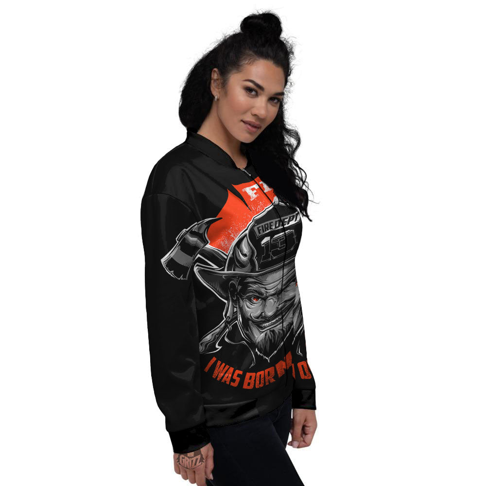 Devil Firefighter Print Women's Bomber Jacket-grizzshop