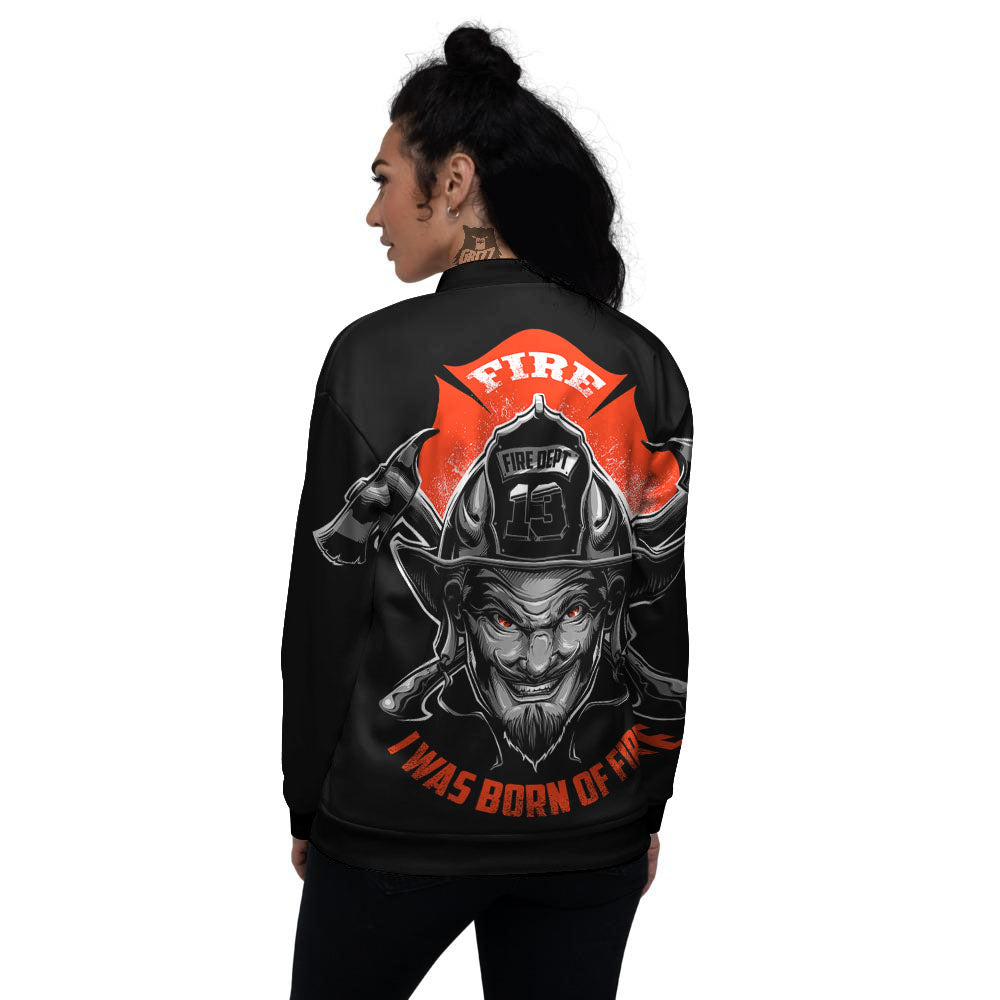 Devil Firefighter Print Women's Bomber Jacket-grizzshop