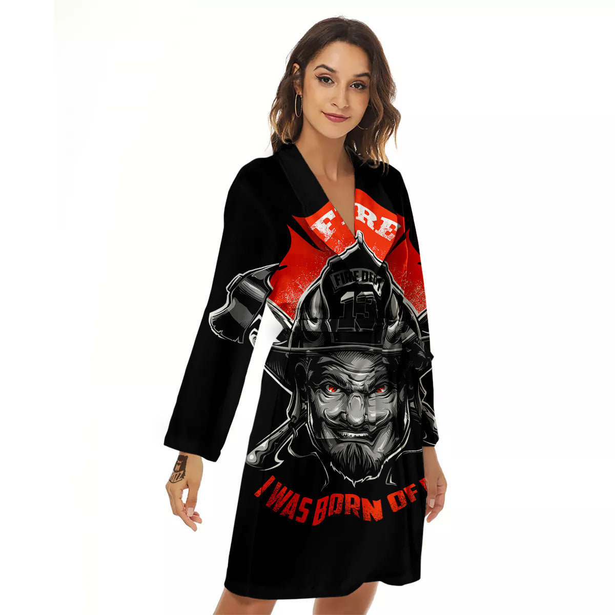 Devil Firefighter Print Women's Robe-grizzshop