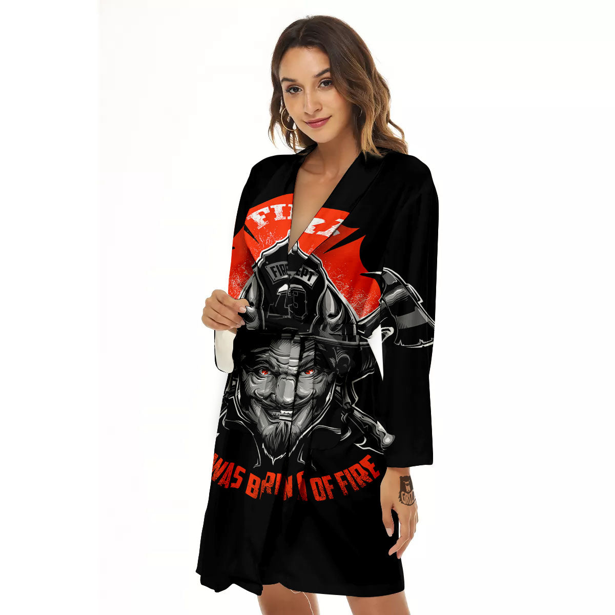Devil Firefighter Print Women's Robe-grizzshop