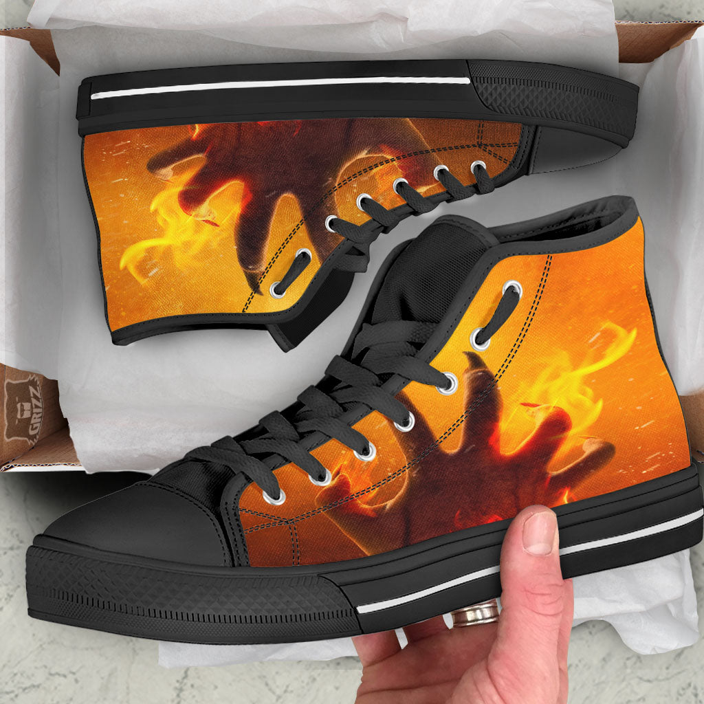 Devil Hand Print Black High Top Shoes-grizzshop