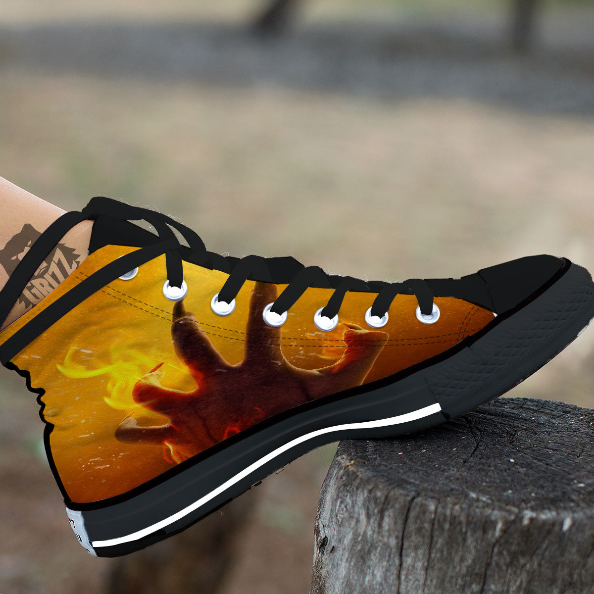 Devil Hand Print Black High Top Shoes-grizzshop