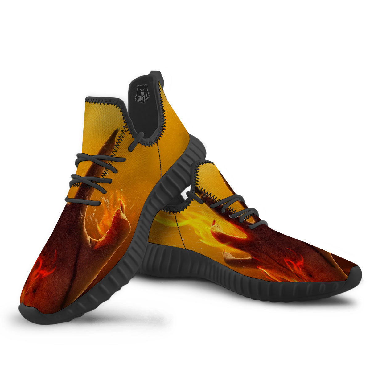 Devil Hand Print Black Walking Shoes-grizzshop