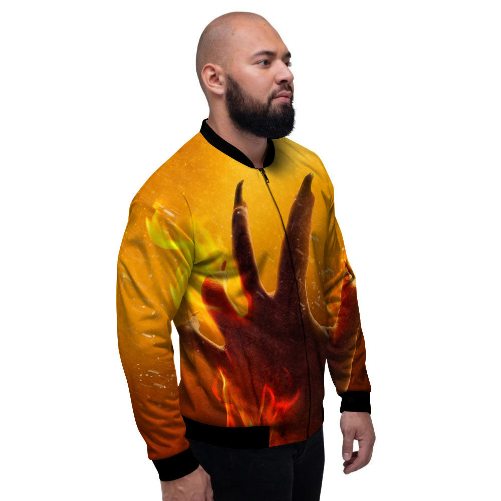 Devil Hand Print Men's Bomber Jacket-grizzshop