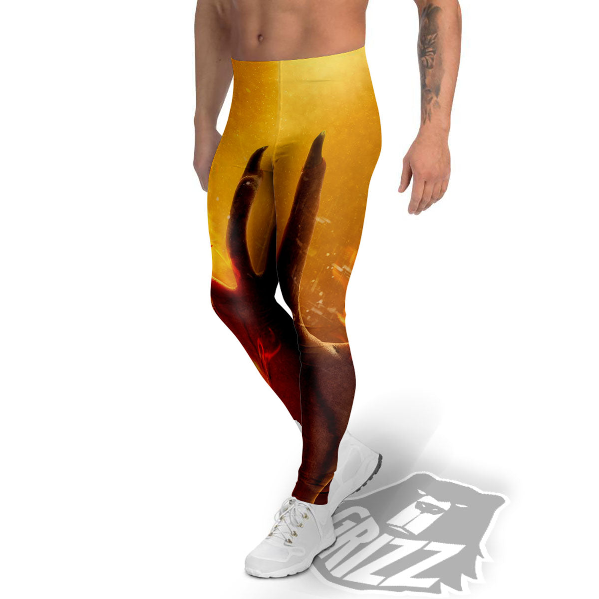 Devil Hand Print Men's Leggings-grizzshop