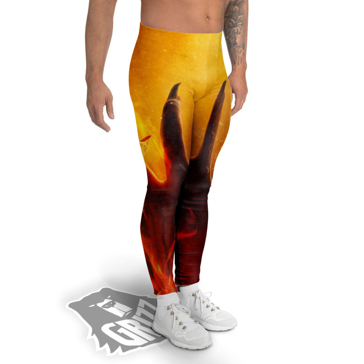 Devil Hand Print Men's Leggings-grizzshop